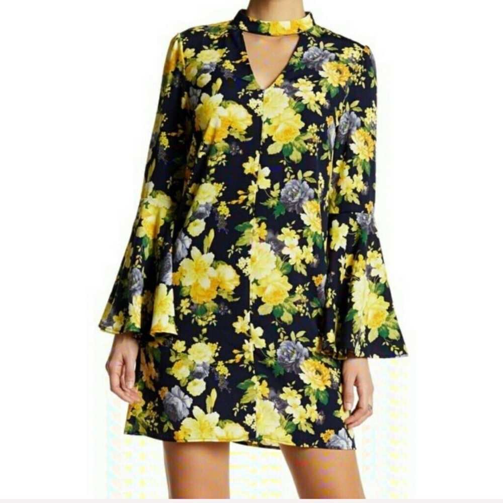 🪢 SOPRANO Yellow Rose Choker Dress Bell Sleeves NWT M